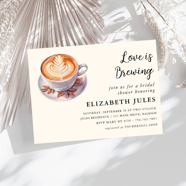 Minimal Love Is Brewing Coffee Bridal Shower Invitation (Creator Uploaded)