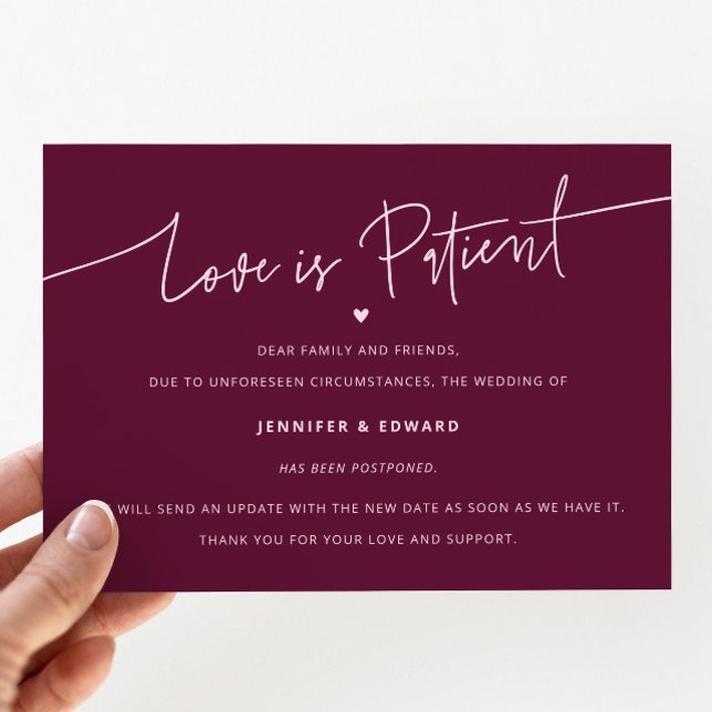 Minimal Love Is Patient Wedding Update Cranberry Invitation (Creator Uploaded)