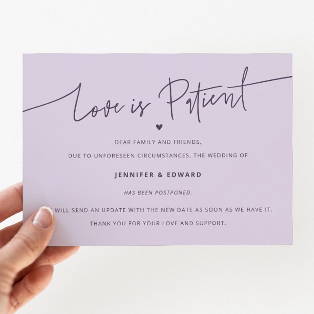 Minimal Love Is Patient Wedding Update Purple Invitation (Creator Uploaded)