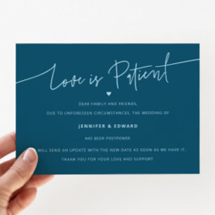 Minimal Love Is Patient Wedding Update Teal Invitation