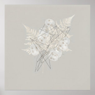 Minimal Lunaria Fern Geometric Line Art Poster