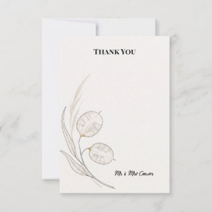 Minimal Lunaria Seed Pod Gold Line Wedding Thank You Card