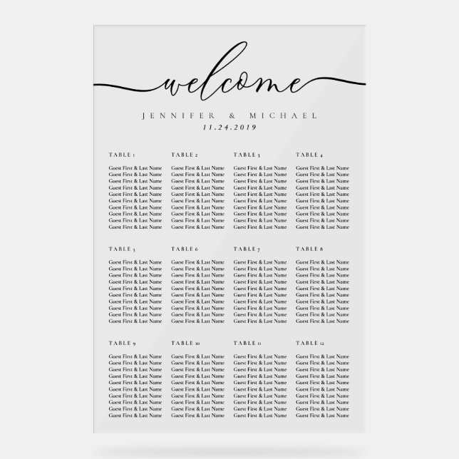 Minimal Lux Clean Simple Wedding Table Numbers Acrylic Sign (Front)