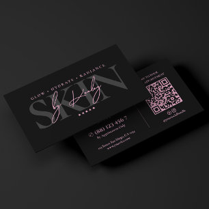 Minimal Luxury Aesthetic Pink Black Aesthetician Business Card