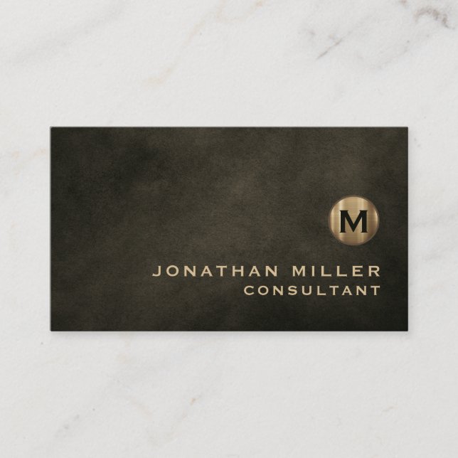 Minimal Luxury Black Gold Monogram Business Card (Front)