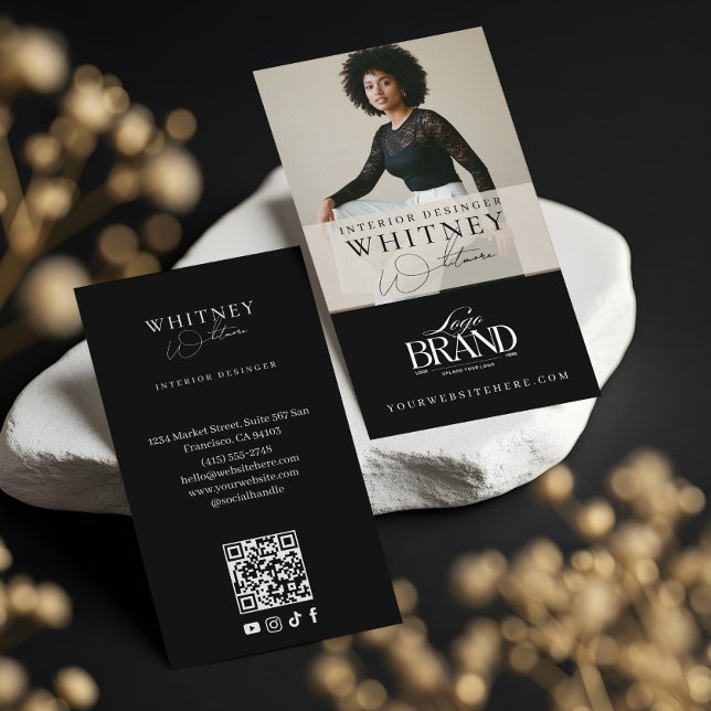 Minimal Luxury Black Interior Designer Photo Logo Business Card (Minimal Luxury Black Interior Designer Photo Logo Business Card)