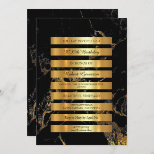 Minimal Luxury Gold Stripes Black Marble Vip Invitation