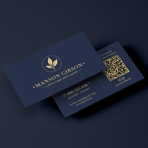 Minimal Luxury Landscaper Logo Dark Blue QR Code Business Card