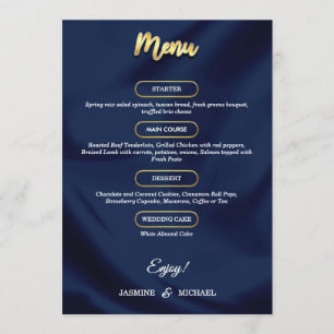 Minimal Luxury Navy Blue and Gold Script Wedding Menu