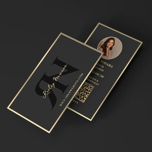 Minimal Luxury Realtor Black Faux Gold Frame Business Card