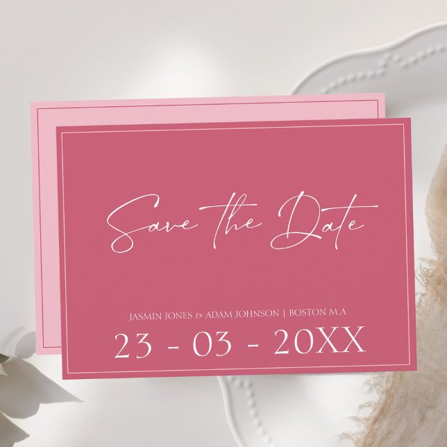 Minimal Magenta Pink Script Wedding Save The Date (Creator Uploaded)