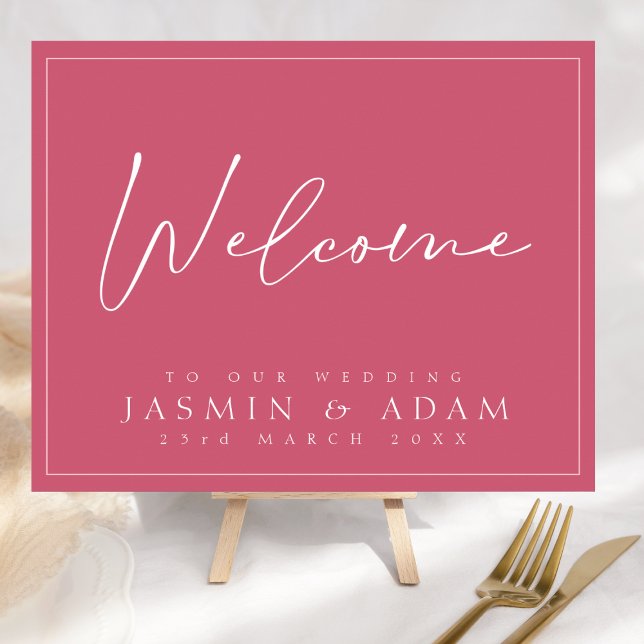 Minimal Magenta Pink Script Wedding Welcome Sign (Creator Uploaded)