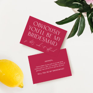 Minimal Magenta Will You Be My Bridesmaid Proposal Invitation
