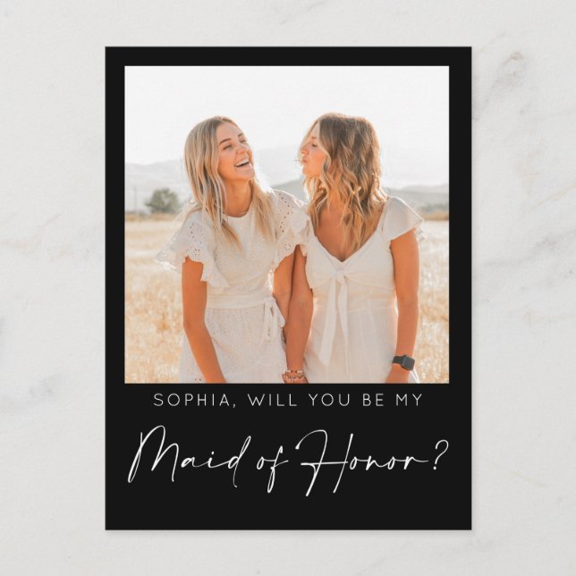 Minimal Maid of Honour Proposal Card with Photo (Front)