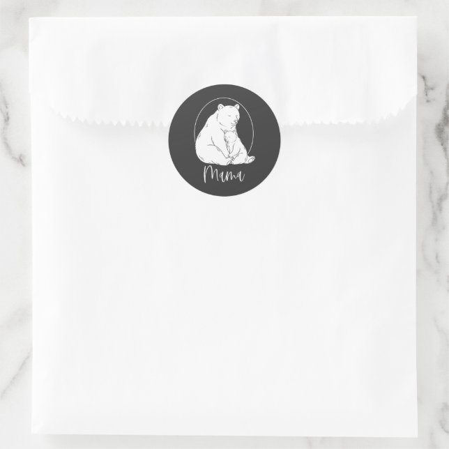 Minimal Mama Bear Line Art Design Classic Round Sticker (Bag)