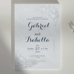 Minimal Marble And Floral White Dusty Blue Wedding