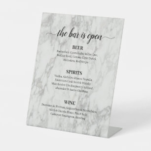 Minimal Marble Calligraphy Wedding Bar Menu Pedestal Sign