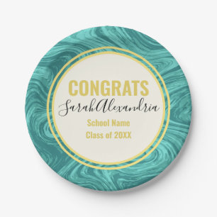 Minimal Marbled Teal Turquoise Wave Grad Party Paper Plate
