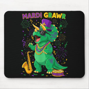 Minimal Mardi Grawr Rex Dino Gras Mouse Mat