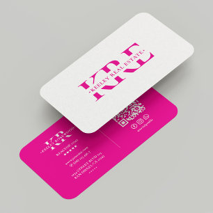 Minimal Marketing Professional Initials Pink Business Card