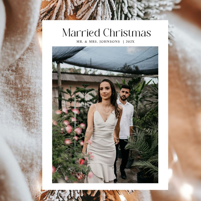 Minimal Married Christmas Photo Newlyweds Holiday Card (Creator Uploaded)