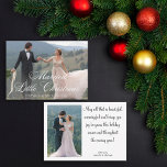 minimal married little christmas wedding 2 photos card<br><div class="desc">elegant minimal married little christmas wedding two photos Holiday note card
two sided card, on the back side photo with holiday message from newlyweds.</div>