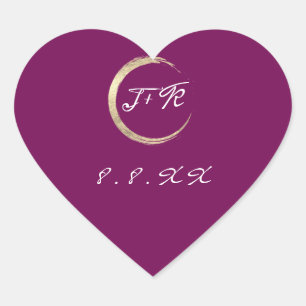 Minimal Marsala White Monogram Gold Save The Date Heart Sticker