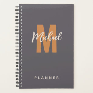 Minimal Masculine Dark Grey/Grey Monogram Name Planner