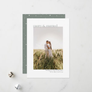 Minimal Merry and Married   Sage Green Photo Holiday Card