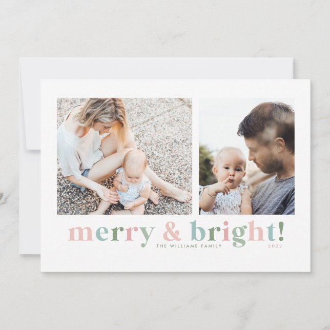 Minimal Merry & Bright Christmas Photo Cards (Front)