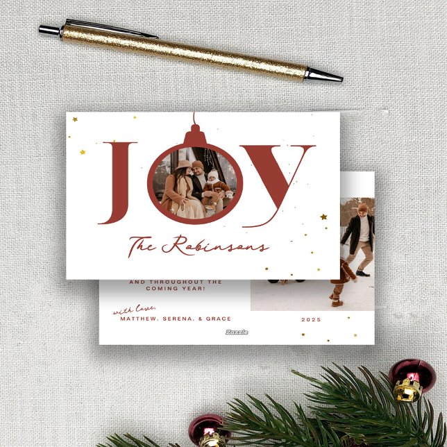 Minimal Merry Christmas Family Photo Joy Ornament  Holiday Card (Creator Uploaded)
