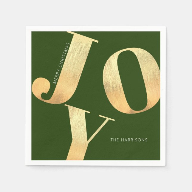 Minimal Merry Christmas Faux Gold Foil Joy Holiday Napkin (Front)