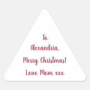 Minimal Merry Christmas from Mum Red and White Triangle Sticker