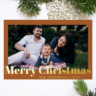 Minimal Merry Christmas Gingerbread Photo Family Foil Holiday Card