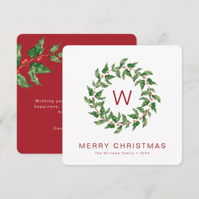 Minimal Merry Christmas Greenery Wreath Holiday (Front/Back)