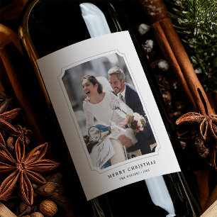Minimal Merry Christmas Holiday Photo Wine Label