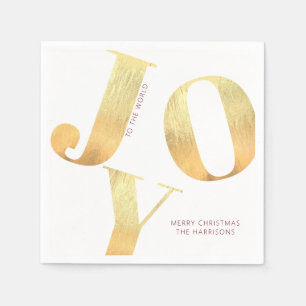 Minimal Merry Christmas Joy To The World Gold Foil Napkin
