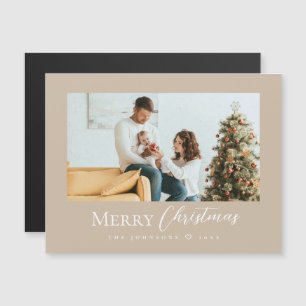 Minimal Merry Christmas Modern Family Photo Taupe