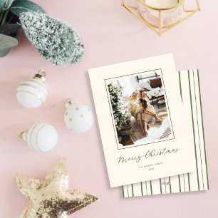 Minimal Merry Christmas Script Vertical One Photo Holiday Card