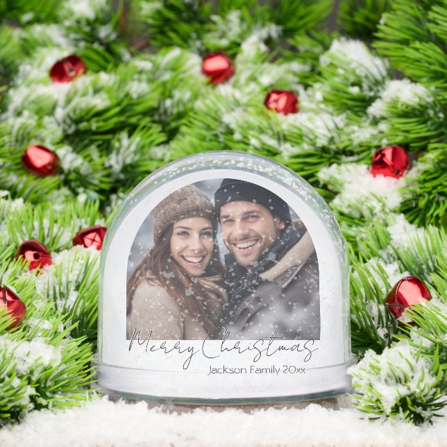 Minimal Merry Christmas Two Family Photo  Snowglobe (Christmas)