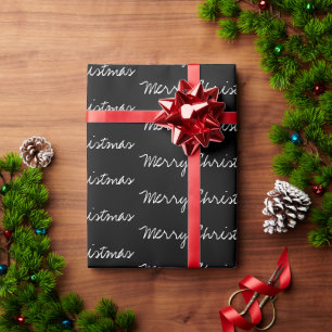 Minimal Merry Christmas typography black white Wrapping Paper