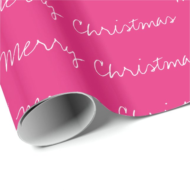 Minimal Merry Christmas typography magenta white Wrapping Paper (Roll Corner)