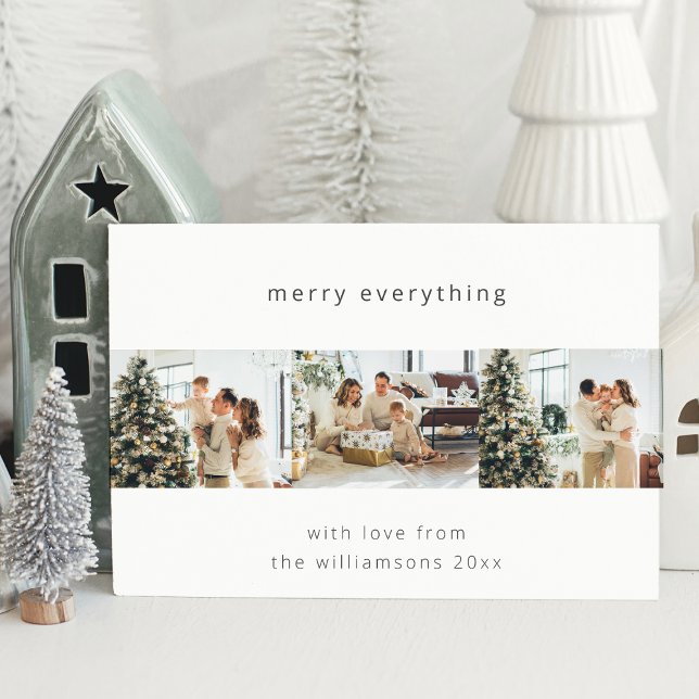 Minimal Merry Everything Four Photo Horizontal Holiday Card (Creator Uploaded)