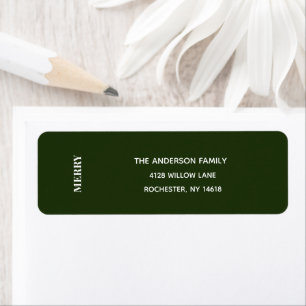 Minimal MERRY Forest Green Holiday Address Label