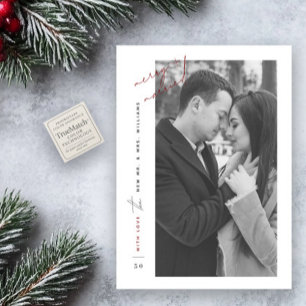 Minimal Merry + Married Photo Holiday Card