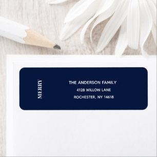 Minimal MERRY Navy Holiday Address Label