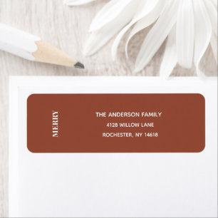 Minimal MERRY   Terracotta Holiday Address Label