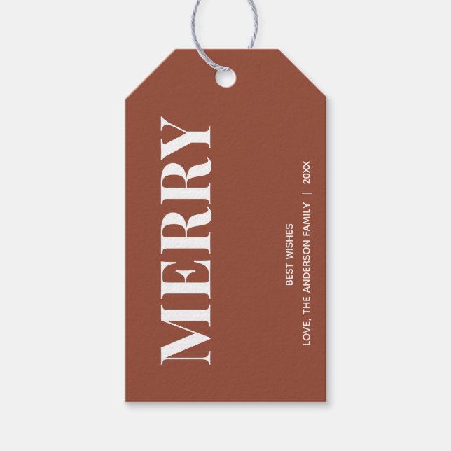 Minimal MERRY | Terracotta Holiday Gift Tags (Front)