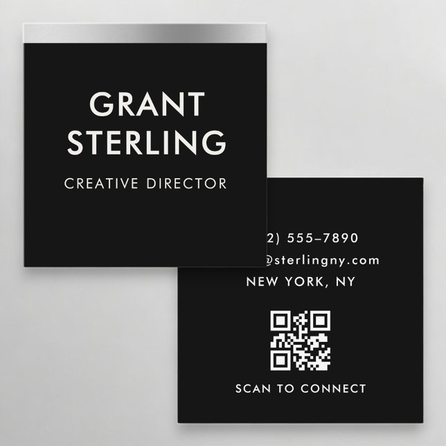 Minimal Metallic Black Gold QR Code Professional Square Business Card (Creator Uploaded)
