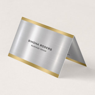 Minimal metallic silver gold accents business card